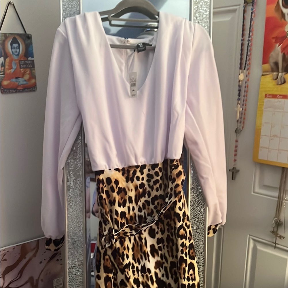 Stylish White and Leopard Print Dress